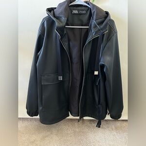 Zara Black Hooded Leather-Effect Jacket
